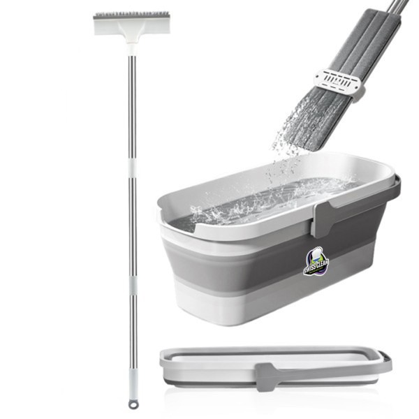 Foldable Silicone Bucket Mop – Hands‑Free Portable Floor Cleaner with Microfiber Pad