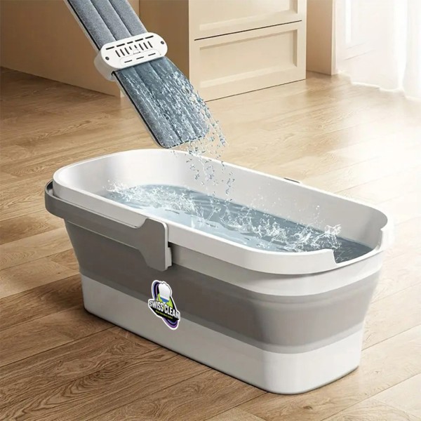 Foldable Silicone Bucket Mop – Hands‑Free Portable Floor Cleaner with Microfiber Pad