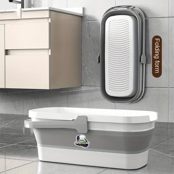 Foldable Silicone Bucket Mop – Hands‑Free Portable Floor Cleaner with Microfiber Pad