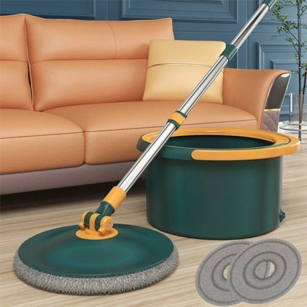 Round Bucket Spin Mop – 360° Rotating Microfiber Floor Cleaning Mop with Easy Spin Dry Bucket
