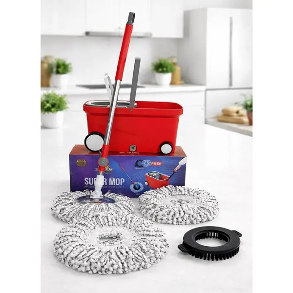 Swiss Clean Super Mop – Modern Technology 360° Spin Mop with Bucket, Extra Brush Head, Easy Floor Cleaning System