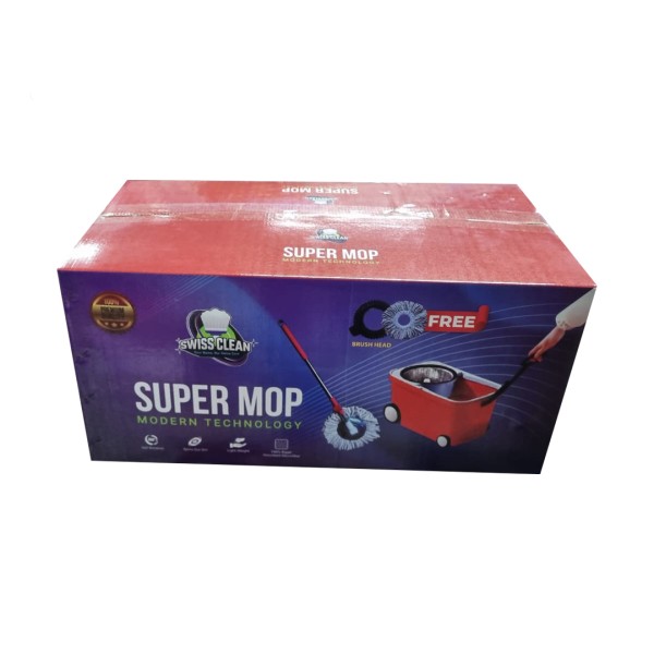 Swiss Clean Super Mop – Modern Technology 360° Spin Mop with Bucket, Extra Brush Head, Easy Floor Cleaning System