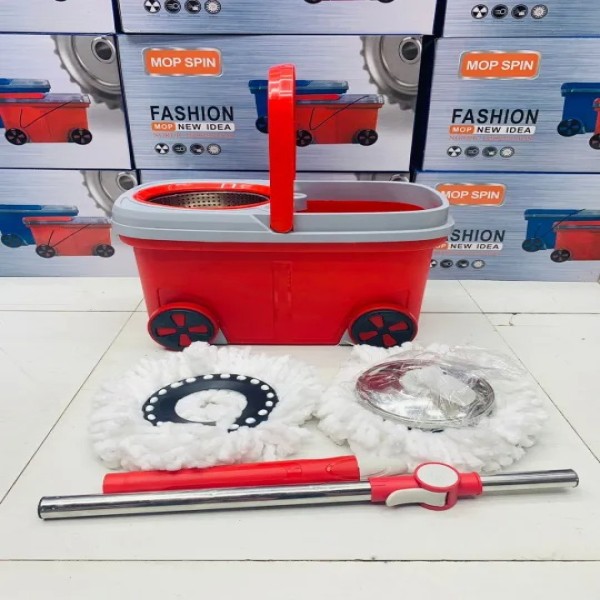BMW Super Spin Mop with Wheels – 360° Rotating Cleaning System, Stainless Steel Basket & Extra Mop Heads
