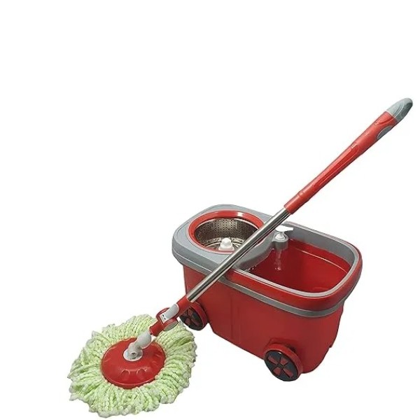 BMW Super Spin Mop with Wheels – 360° Rotating Cleaning System, Stainless Steel Basket & Extra Mop Heads