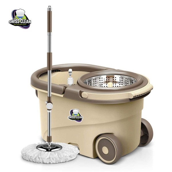 2 Wheel Spin Mop – Dual Wheel Bucket, 360° Rotating Stainless Steel Basket, Easy Floor Cleaning System