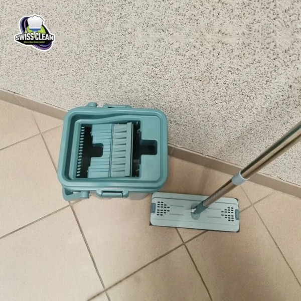 Scratch Mop and Bucket Set – Self Cleaning Flat Mop with 360° Rotating Head, Double Chamber Bucket, Hands‑Free Drying