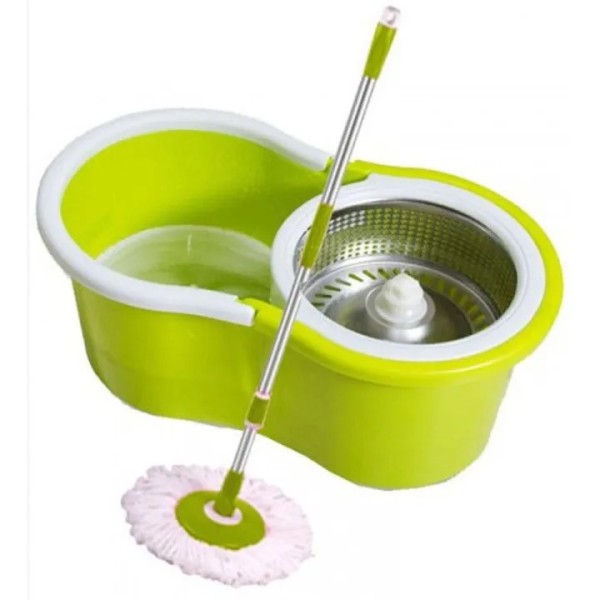 Rotary Spin Mop with Bucket – 360° Rotating Stainless Steel Basket, Easy Floor Cleaning, Super Absorbent Microfiber Mop