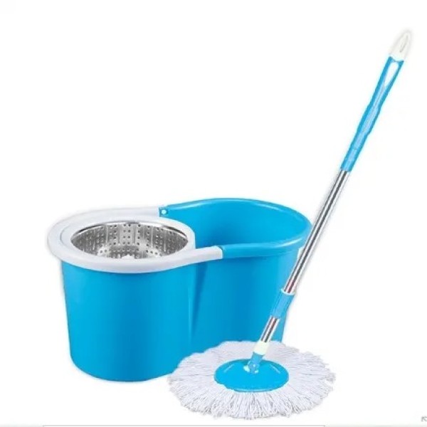 Rotary Spin Mop with Bucket – 360° Rotating Stainless Steel Basket, Easy Floor Cleaning, Super Absorbent Microfiber Mop