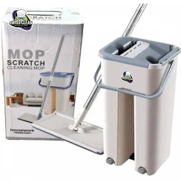 Swiss Clean Scratch Mop Small – Compact Self Cleaning Flat Mop with Double Chamber Bucket & 360° Rotating Handle
