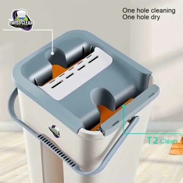Swiss Clean Scratch Mop Small – Compact Self Cleaning Flat Mop with Double Chamber Bucket & 360° Rotating Handle