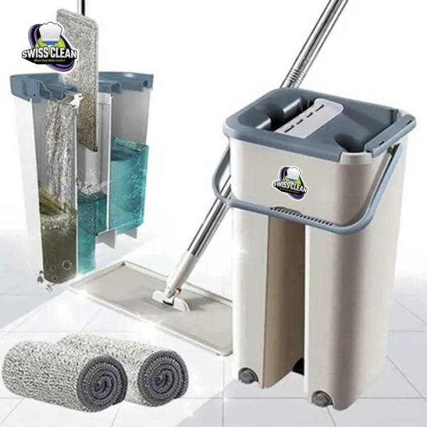 Swiss Clean Scratch Mop Small – Compact Self Cleaning Flat Mop with Double Chamber Bucket & 360° Rotating Handle