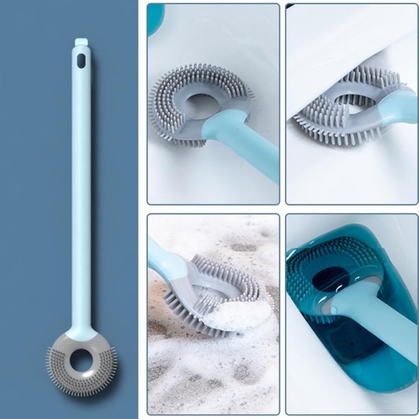 Round Silicone Toilet Brush – 360° Flexible Deep Cleaning Brush with Long Handle, Non-Scratch & Hygienic Design