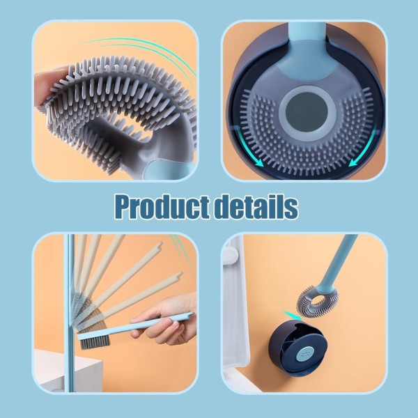 Round Silicone Toilet Brush – 360° Flexible Deep Cleaning Brush with Long Handle, Non-Scratch & Hygienic Design