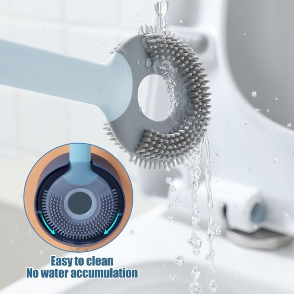 Round Silicone Toilet Brush – 360° Flexible Deep Cleaning Brush with Long Handle, Non-Scratch & Hygienic Design