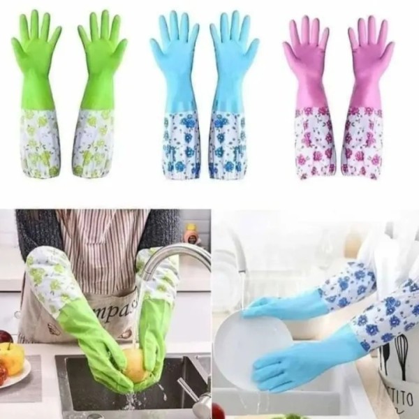 Silicone Long Hand Gloves – Waterproof Rubber Cleaning Gloves with Extended Sleeve, Kitchen & Household Use