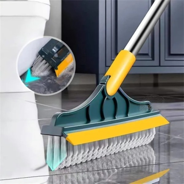 2 in 1 Floor Cleaning Brush – Scrub Brush with Wiper & Long Handle for Bathroom, Tile and Kitchen Cleaning