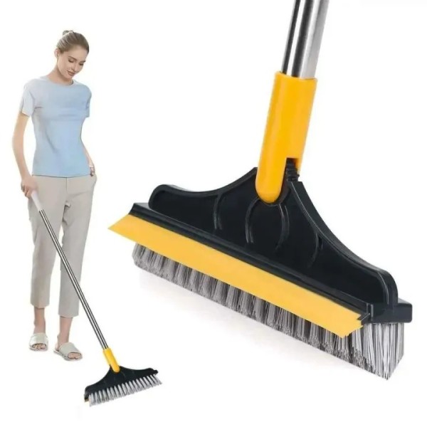 2 in 1 Floor Cleaning Brush – Scrub Brush with Wiper & Long Handle for Bathroom, Tile and Kitchen Cleaning