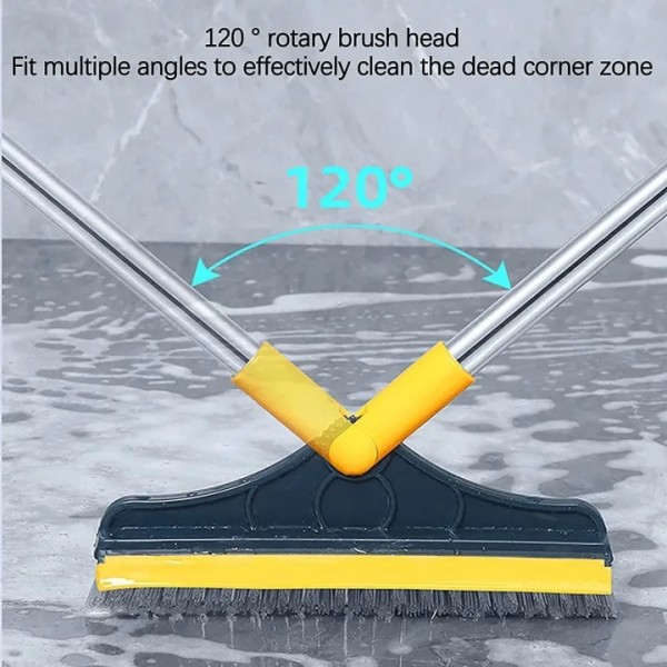 2 in 1 Floor Cleaning Brush – Scrub Brush with Wiper & Long Handle for Bathroom, Tile and Kitchen Cleaning