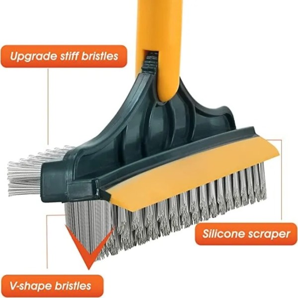 3 in 1 Floor Cleaning Brush – Multifunctional Scrubber with Wiper & Long Handle for Bathroom, Tile & Kitchen Cleaning
