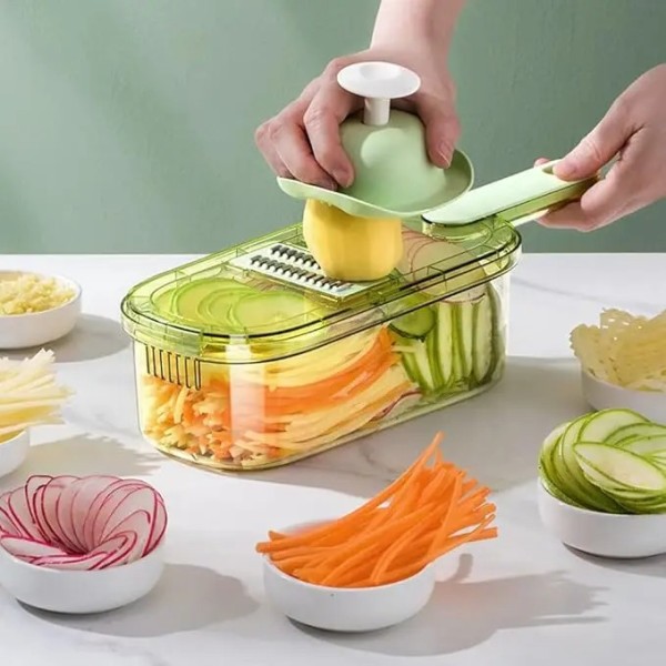 10 in 1 Vegetable Cutter – Multifunctional Slicer, Grater & Chopper with Drain Basket for Kitchen Use