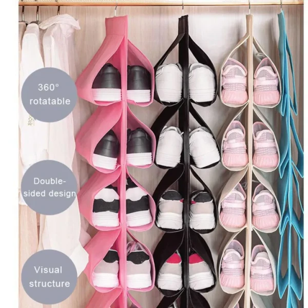 12 Pocket Shoe Hanger – Hanging Shoe Organizer for Closet, Space Saving Foldable Shoe Storage Rack
