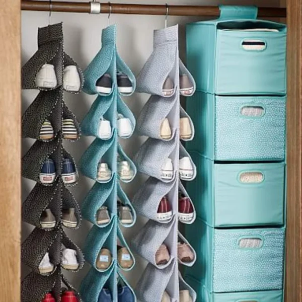 12 Pocket Shoe Hanger – Hanging Shoe Organizer for Closet, Space Saving Foldable Shoe Storage Rack