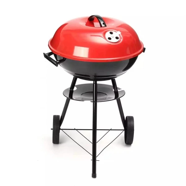 17 Inch Round BBQ Grill – Portable Charcoal Barbecue with Lid & Wheels, Outdoor Cooking & Picnic Grill