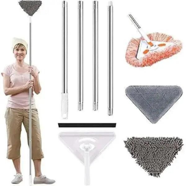 4 in 1 Triangle Mop – Rotating Multi-Functional Floor, Wall & Glass Cleaning Mop with Washable Pads and Extendable Handle