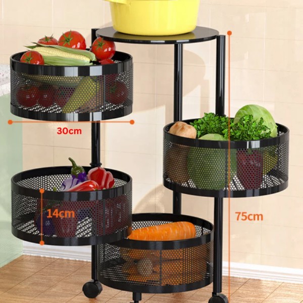 4 Layer Round Storage Rack – Multi-Layer Rotating Kitchen Organizer with Wheels for Fruits, Vegetables & Home Use