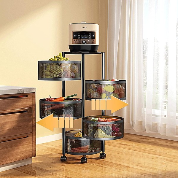 4 Layer Round Storage Rack – Multi-Layer Rotating Kitchen Organizer with Wheels for Fruits, Vegetables & Home Use