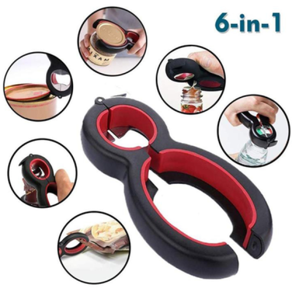 6 in 1 Can Opener – Multifunctional Bottle, Jar & Can Lid Opener Tool for Kitchen Use