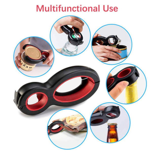 6 in 1 Can Opener – Multifunctional Bottle, Jar & Can Lid Opener Tool for Kitchen Use
