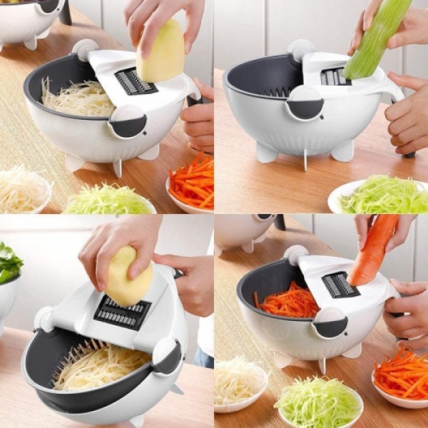 9 in 1 Vegetable Cutter – Multifunctional Slicer, Grater & Strainer Bowl Set for Kitchen Use