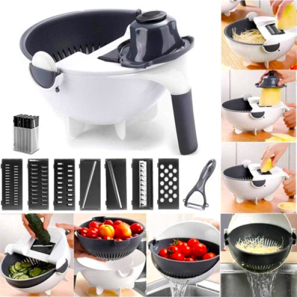 9 in 1 Vegetable Cutter – Multifunctional Slicer, Grater & Strainer Bowl Set for Kitchen Use