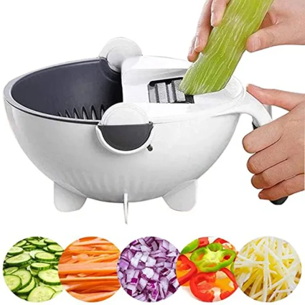 9 in 1 Vegetable Cutter – Multifunctional Slicer, Grater & Strainer Bowl Set for Kitchen Use