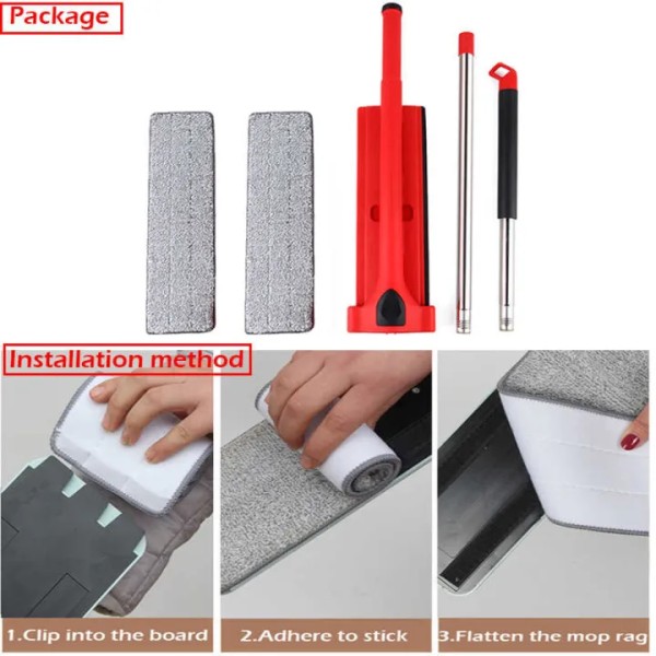 Red Flat Mop, Hands-free Cleaning, 360 Rotatable Mop, Microfiber Floor Mop, Smart Home Tool