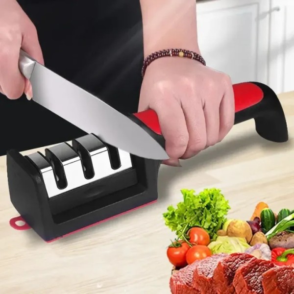 Knife Sharpener Black.Professional Knife Sharpening Tool.Stage Kitchen Knife Sharpener
