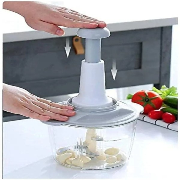 Manual Food Processor ,Hand Press Vegetable Chopper, Manual Kitchen Food Processor for Onion, Garlic, Vegetables, Nuts & Fruits ,Quick Chopper with Sharp Blades