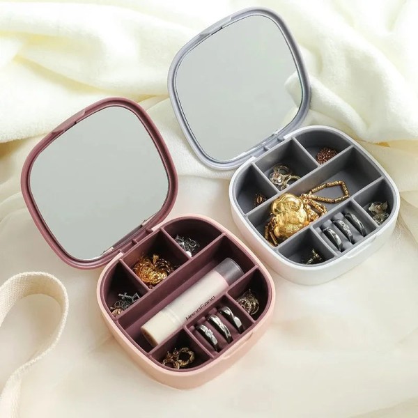 Mini Jewelry Box. Portable Travel Jewelry Case with Mirror.Compact Jewelry Storage Box for Rings, Earrings, Necklace .Gift for Women & Girls
