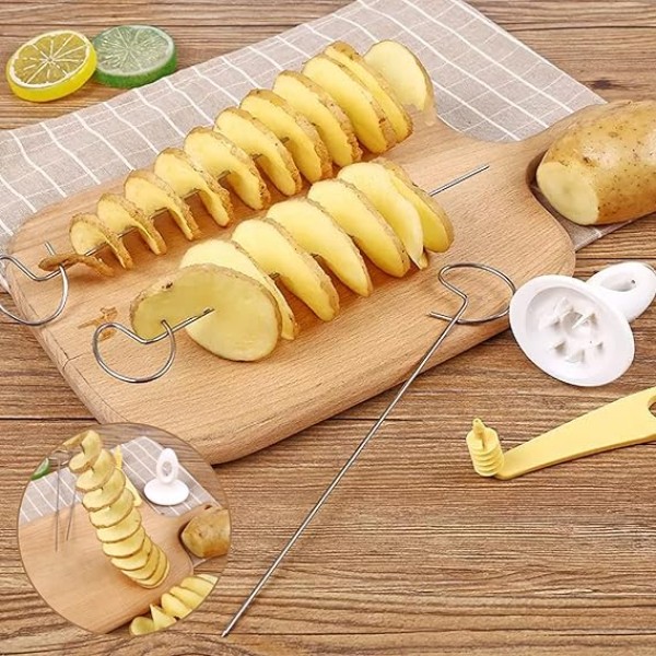 Potato Spiral,Tornado Potato Slicer,Stainless Steel Skewer with Spiral Cutter,French Fry & Tornado Potato Maker for BBQ & Party