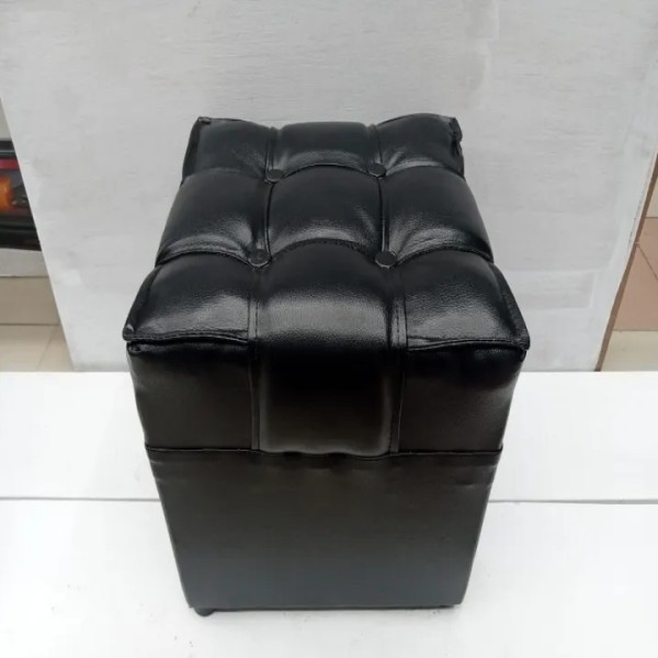 Square Stool Black, Ottoman Foot Stool with Tufted Cushion, PU Leather Square Ottoman for Living Room, Bedroom & Office, Modern Footrest & Extra Seating Stool