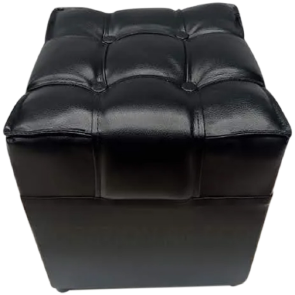 Square Stool Black, Ottoman Foot Stool with Tufted Cushion, PU Leather Square Ottoman for Living Room, Bedroom & Office, Modern Footrest & Extra Seating Stool