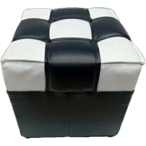 Square Stool Black and White,PU Leather Ottoman Foot Stool,Checkered Cube Ottoman for Living Room & Bedroom, Modern Footrest & Extra Seating Stool