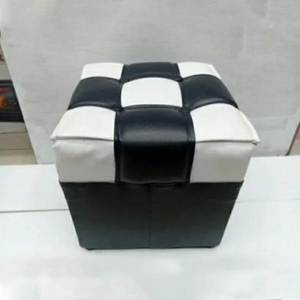 Square Stool Black and White,PU Leather Ottoman Foot Stool,Checkered Cube Ottoman for Living Room & Bedroom, Modern Footrest & Extra Seating Stool
