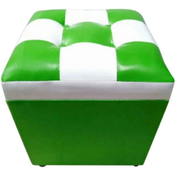 Square Stool Green and White,PU Leather Ottoman Foot Stool ,Checkered Cube Ottoman for Living Room & Kids Room, Modern Footrest & Extra Seating Stool