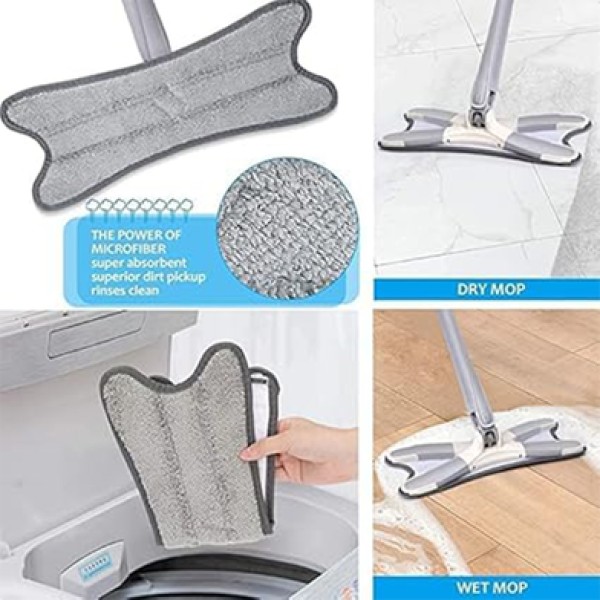 X Mop , 360° Rotating X-Shape Floor Mop, Microfiber Flat Mop with Reusable Pads , X-Design Floor Cleaner for Tile, Wood & Marble