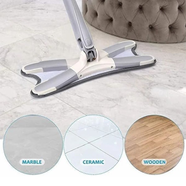 X Mop , 360° Rotating X-Shape Floor Mop, Microfiber Flat Mop with Reusable Pads , X-Design Floor Cleaner for Tile, Wood & Marble