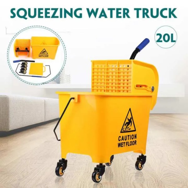 Yellow 20 Liters Mop Bucket,Commercial Mop Bucket with Wringer & Wheels, Heavy Duty Floor Cleaning Bucket with Squeezer ,