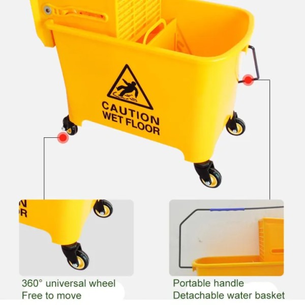 Yellow 20 Liters Mop Bucket,Commercial Mop Bucket with Wringer & Wheels, Heavy Duty Floor Cleaning Bucket with Squeezer ,