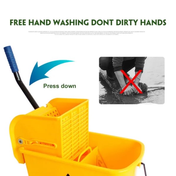 Yellow 20 Liters Mop Bucket,Commercial Mop Bucket with Wringer & Wheels, Heavy Duty Floor Cleaning Bucket with Squeezer ,